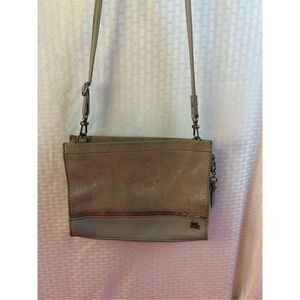 The Sak zipper crossbody purse beige sparkling 10x7.5"